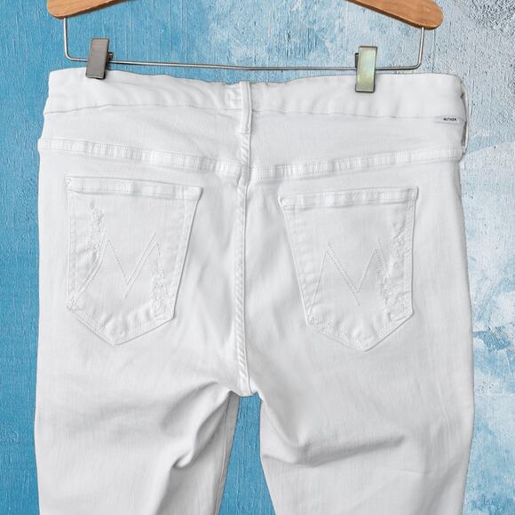 MOTHER The Looker Ankle Fray Jeans Size 29 Little Miss Innocent White Distressed - Picture 11 of 13